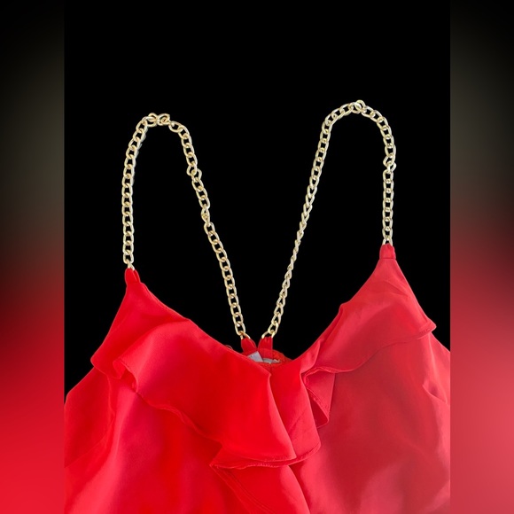 Red Blouse w/ Gold Chains - Picture 2 of 7